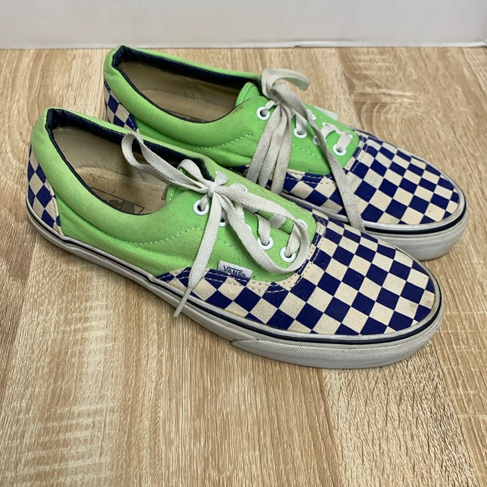 Vans Era style, Neon green and blue checkered